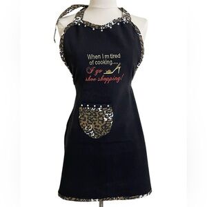 Black Tan Animal Print Apron When I Am Tired Of Cooking I Go Shoe Shopping